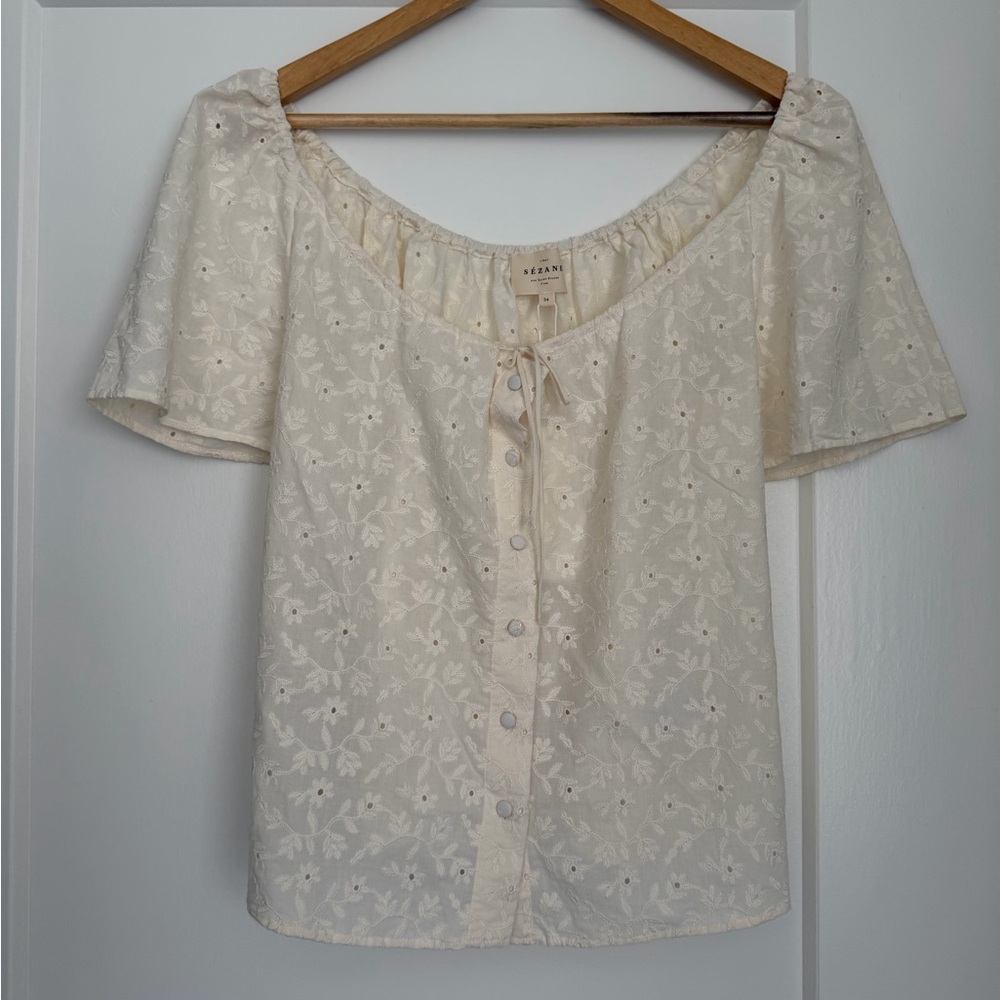 NWT Sezane Eyelet Off-Shoulder Top